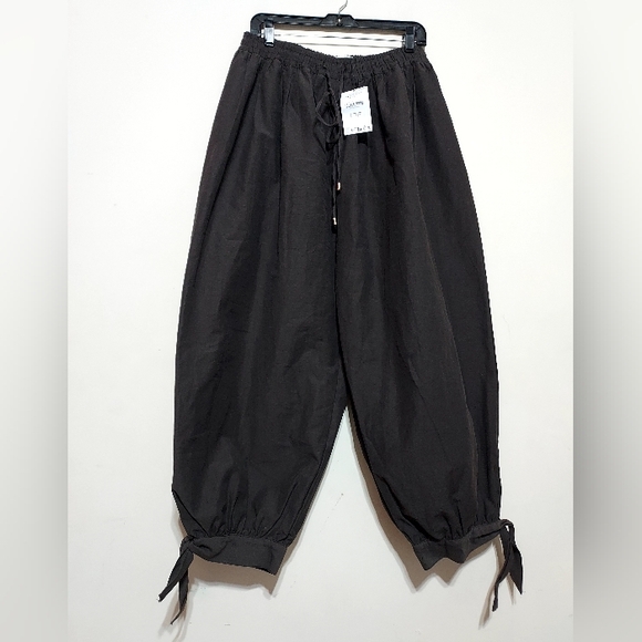 Zara Brown Bow-detail Harem High-rise Pants With Elastic Waist Sz-M - Picture 6 of 10